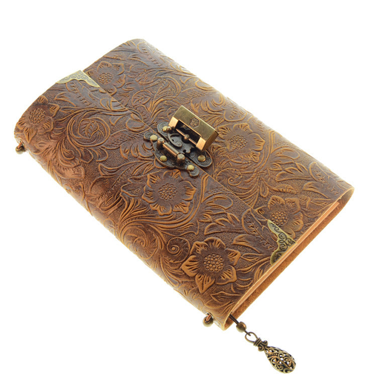 Creative Vintage Locking Head Layer Cowhide Carved Notebook-6