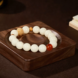 White Jade Bodhi and Red Agate Bracelet with Lotus Charm-2