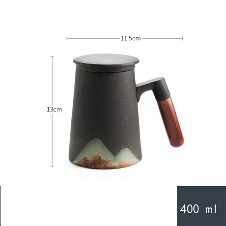 Factory Creative Yuanshan Hand-painted Mug Wooden Handle Ceramic Tea Cup With Lid Filter Three-piece Office Home