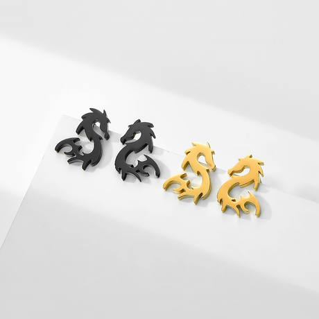 Mini Chinese Dragon Earrings Women's Titanium Steel