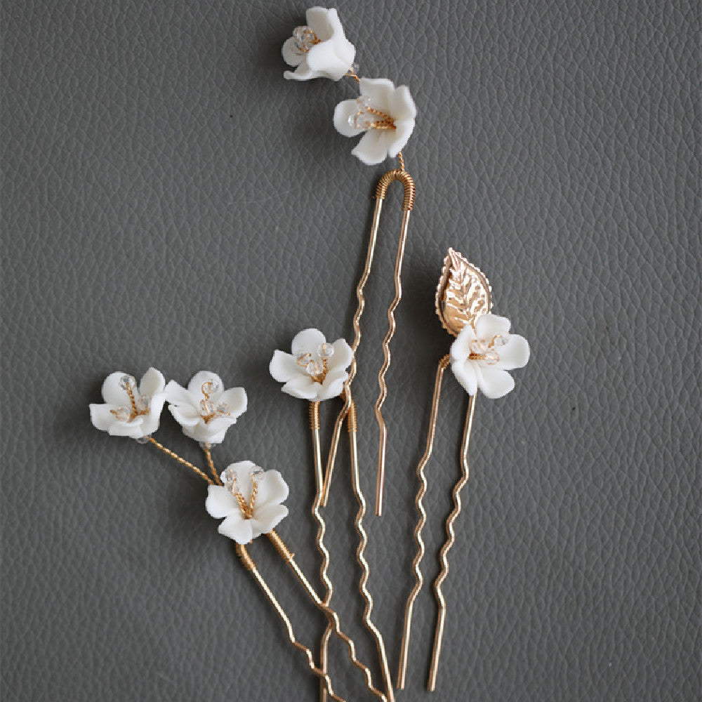 Handmade Beaded Ceramic Flower Hairpin