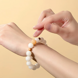 White Jade Bodhi and Red Agate Bracelet with Lotus Charm-3