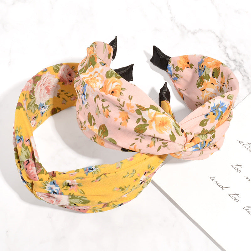 Floral Headband Summer Hairpin Wide Edge Cross Knotted Girl Mori