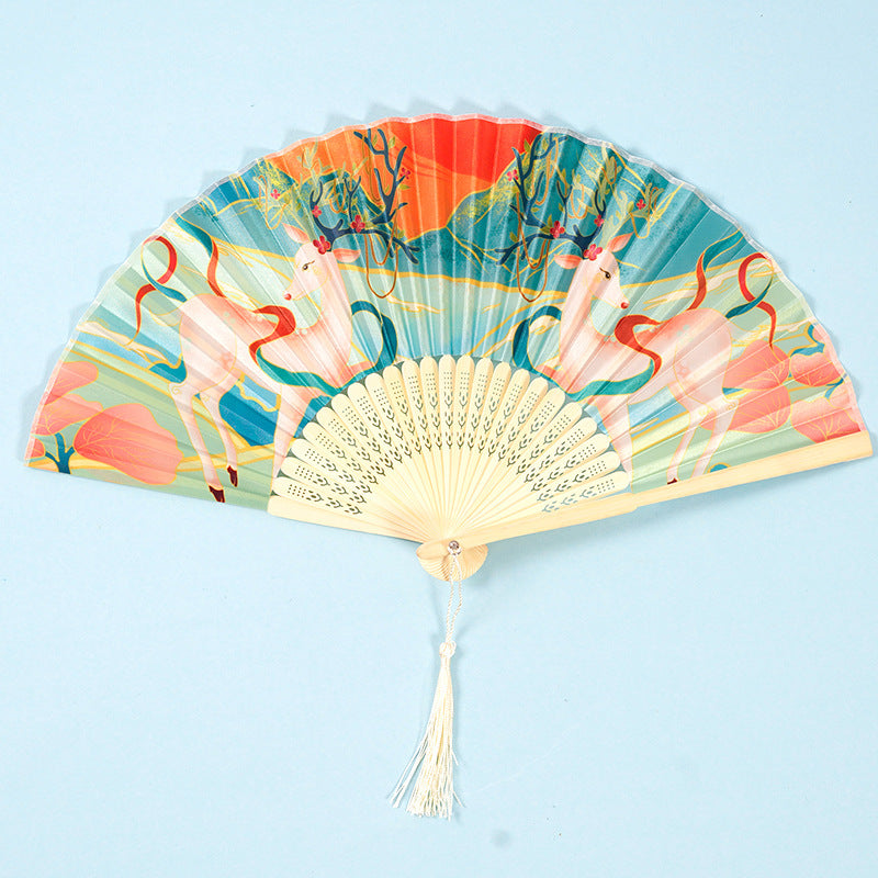 Chinese Style Women's Tasseled Portable Cheongsam Folding Fan-9