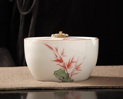 Hand-painted Household Living Room Ceramic Ashtray With Lid Non-slip