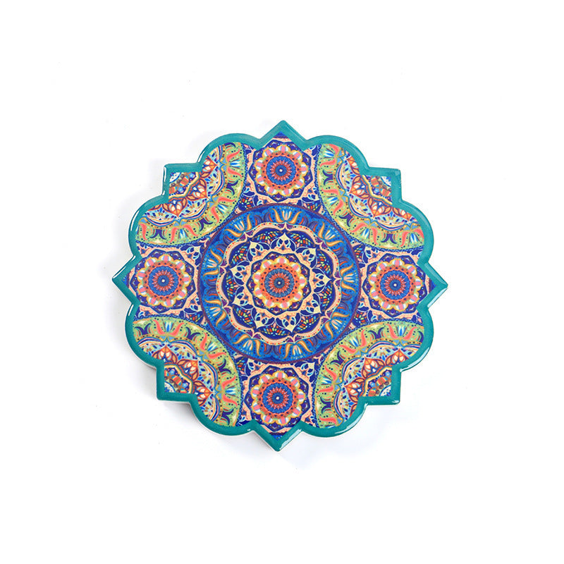 Ceramic Coaster Household Insulation Mat Mandala Pattern Octagonal Coaster