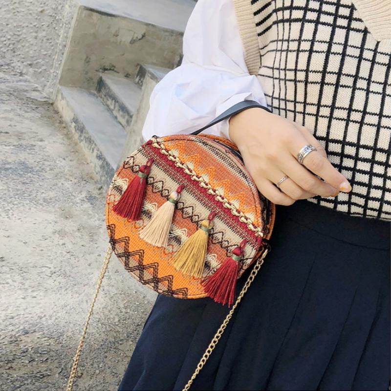 Ethnic style round bag chain girl small shoulder bag crossbody bag