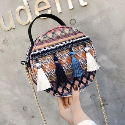 Ethnic style round bag chain girl small shoulder bag crossbody bag