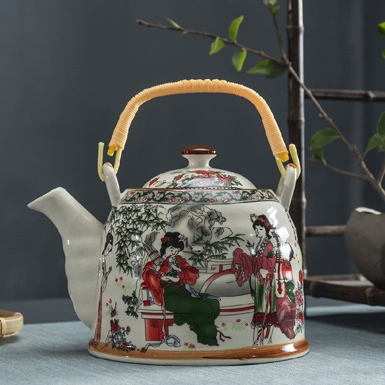 Old Ceramic Teapot Large Brewing Tea Top Handle Pot