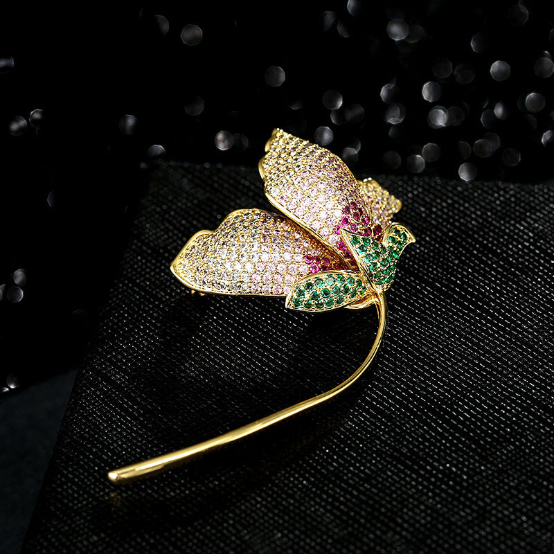 Temperament Mixed Color Zircon Brooch Korean Suit Coat Pin Buckle