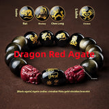 Five Gods Of Wealth Lucky Beads Bracelet Zodiac Gold Obsidian Handheld Rosary