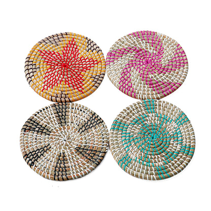 Round Bamboo Straw Woven Coaster Placemat Bamboo Woven Rattan Potholder Bowl Mat