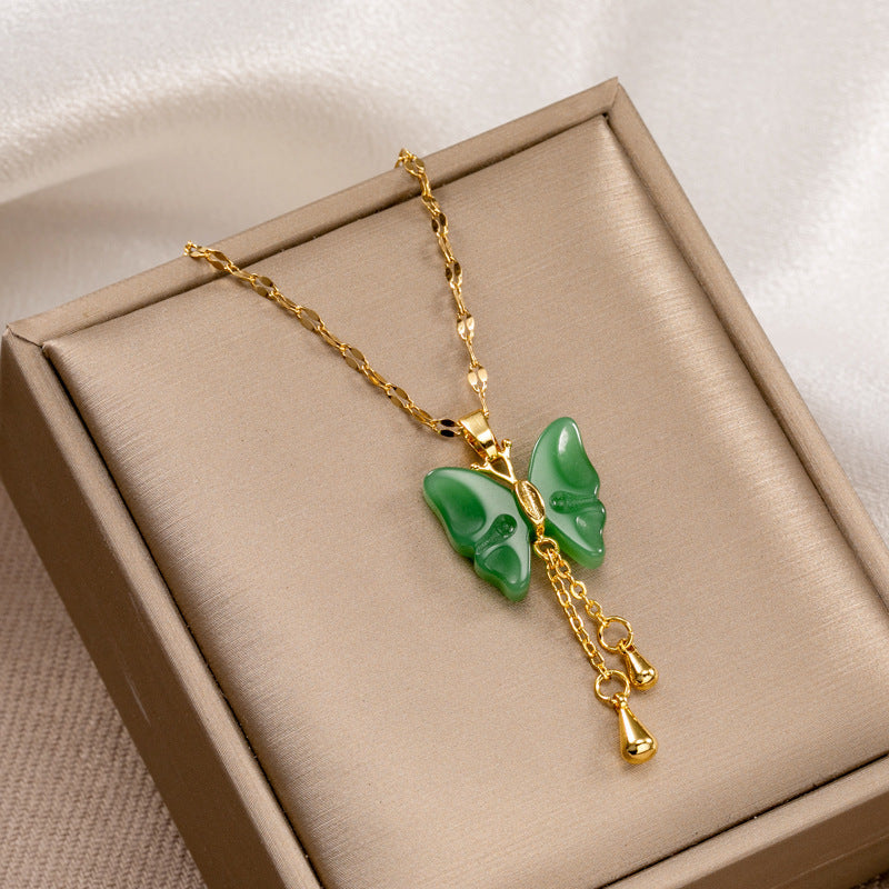 Hetian Jade Pendant Butterfly Tassel Pendant Necklace