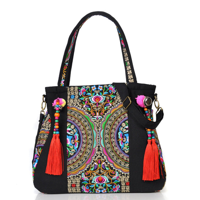 Ethnic Style Floral Embroidery Tassel Shoulder Handbag-1