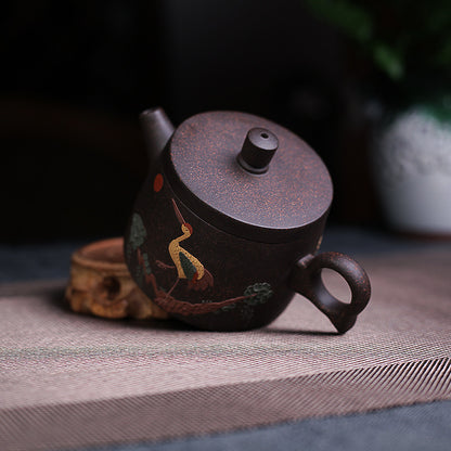 Black Gold Sand Ceramic Teapot Red Phoenix Chaoyang Crane Asked Teapot