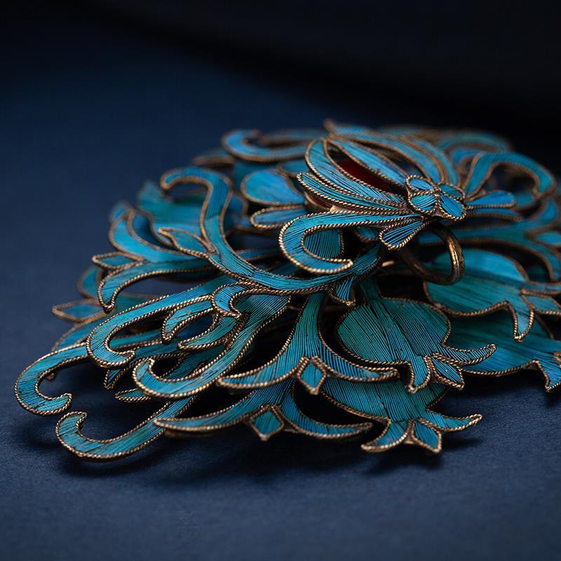 Imitation Dotted Glaze Brooch Vintage Palace Style Blue Lotus Corsage