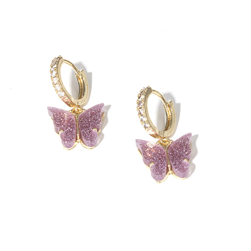 Light luxury style zircon earrings glitter butterfly earrings