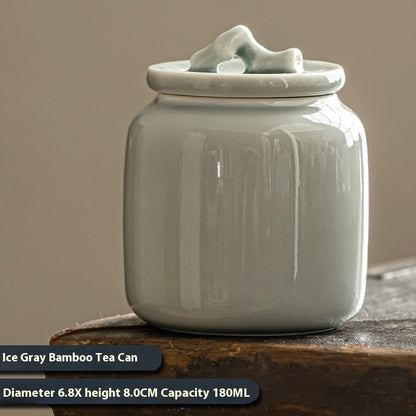 Creative Grass Wood Ice Gray Glaze Ceramic Tea Caddy