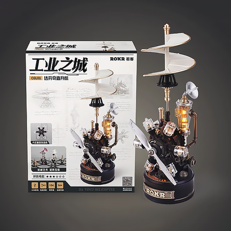 Birthday Gift for Boys Industrial City Da Vinci Helicopter Handmade Assembly Toy Model-2