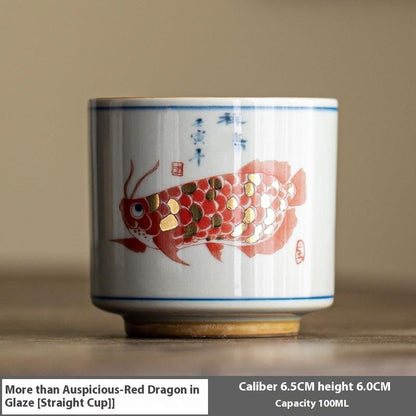 Vintage Auspicious Red Dragon Koi Teacup Master Cup-9