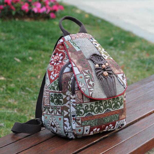 Ethnic style hand-woven backpack