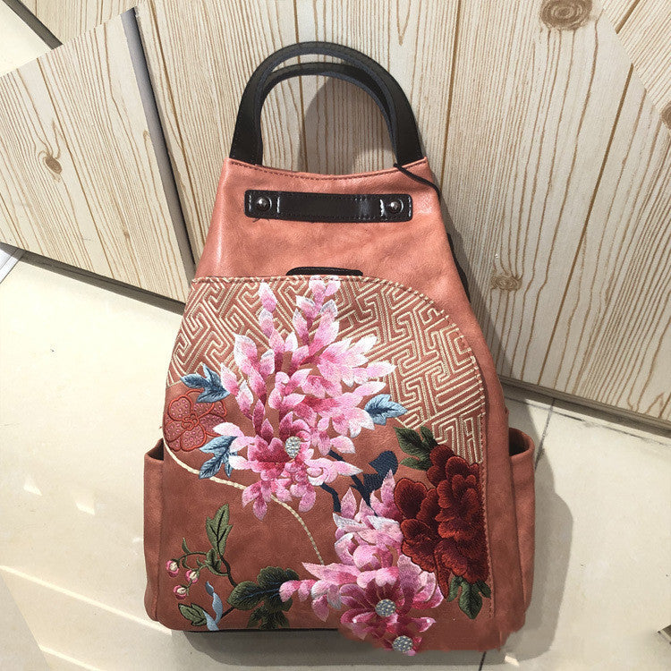 Lock Bucket Bag Flower Cluster Embroidery Patchwork Shoulder Bag-6