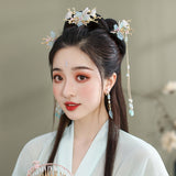 Simplified Hanfu Hair Accessories with Multiple Flower Hairpins Set-6