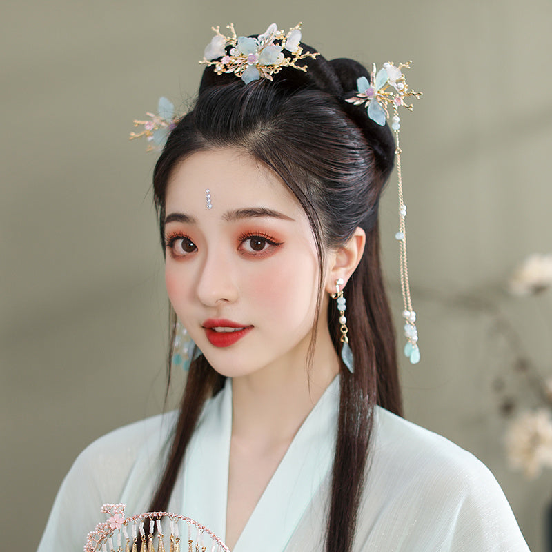 Simplified Hanfu Hair Accessories with Multiple Flower Hairpins Set-6