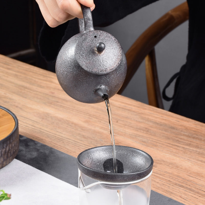 Kung Fu Tea Black Ceramic Teapot Chinese Oolong Tea Pear Shaped Tea Kettle