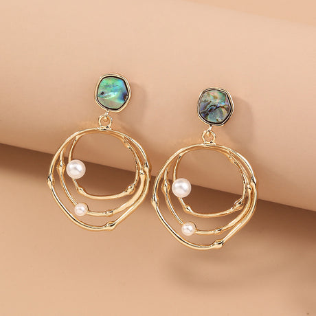 Natural Abalone Shell Diamond Earrings Multi-layer Round Pearl Earrings