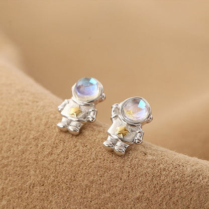 Chinese Star Astronaut 925 Sterling Silver Stud Earrings Special Design Sense Of Small Female Ins Trend