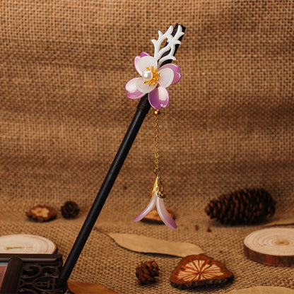 Magnolia Flower Hairpin Ancient Style Ebony Hairpin Fringed Step-shaking Hairpin