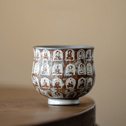 Dunhuang Ten Thousand Buddhas Gilt-Silver Rough Ceramic Teacup-1