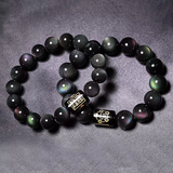 Rainbow Eye Obsidian Bracelet Natural Black Crystal Bead Bracelet-5