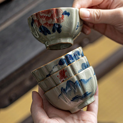 Handmade Blue And White Gracked Glaze Wood Kiln Old Clay Tea Cup