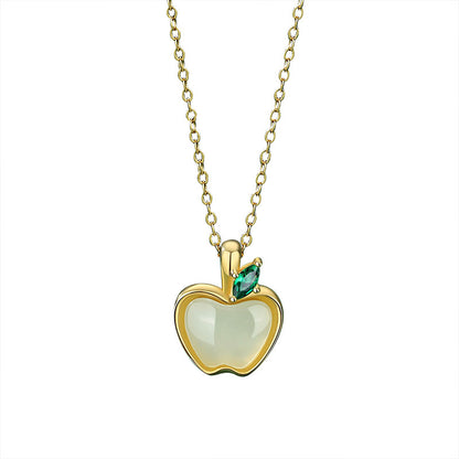 Women's Sterling Silver Peace Fruit And Tian Jade Necklace