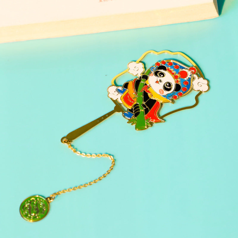 Chinese Style Cartoon Panda Color Printing Etching Plating Metal Bookmark