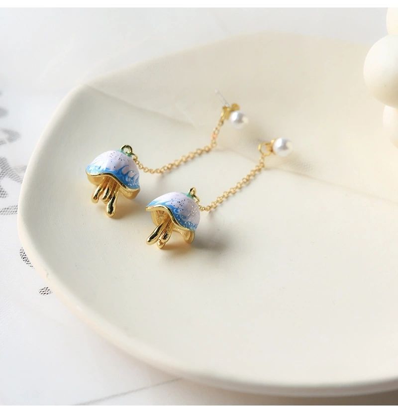 New Chinese Blue Sea Blue Mori Style Jellyfish Stud Earrings