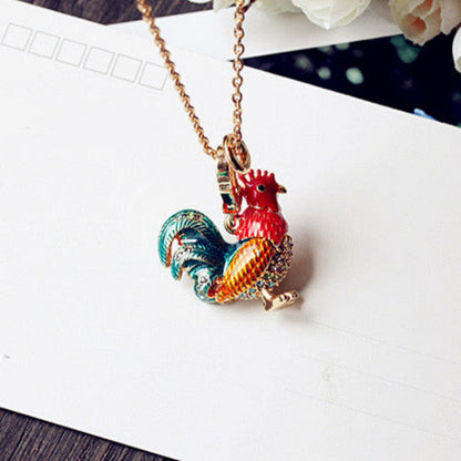 Color Big Rooster Inlaid Rhinestone Necklace Pendant Bag Buckle Keychain