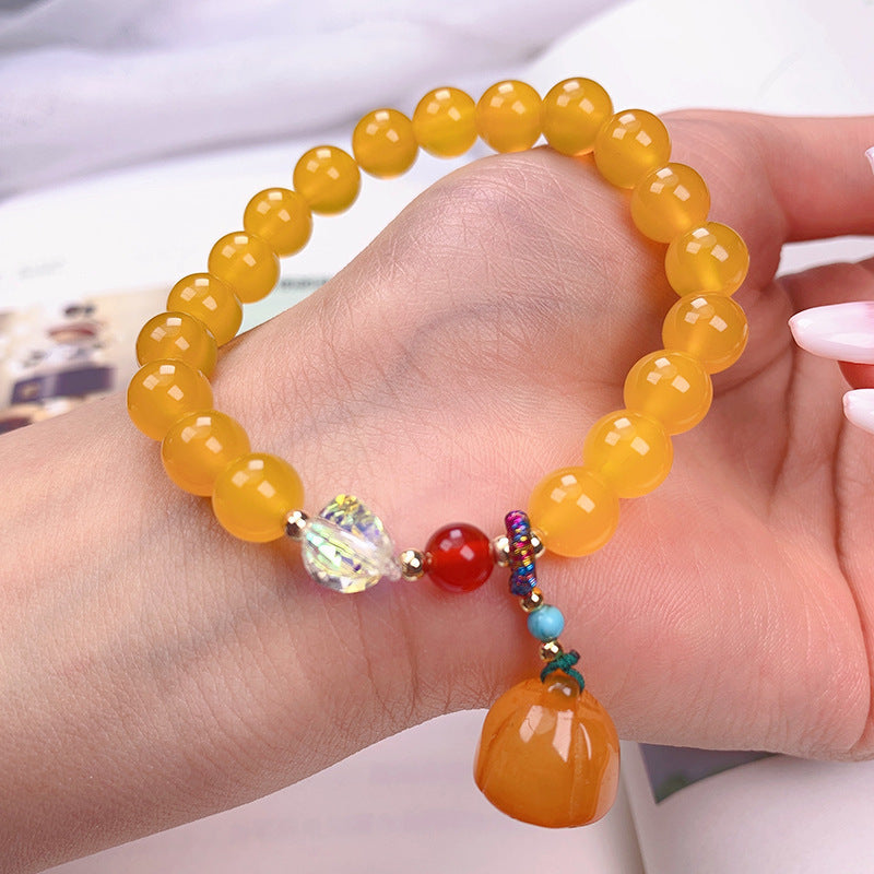 Chinese Style Lotus Pumpkin Natural Yellow Agate Bracelet-2