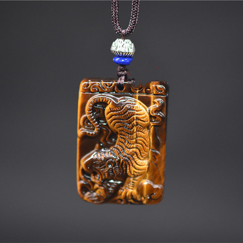 Tiger Eye' Stone Downhill Pendant Jade Zodiac Necklace