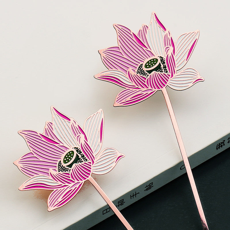 Gold Stroke Lotus Flower Brass Metal Bookmark-4