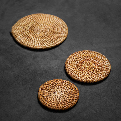 Rattan Coaster Set Tea Tassenhalter Wärmeisolierung Nicht-Schlupfmatte