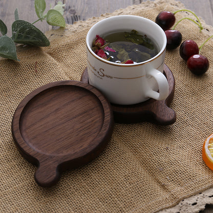 Solid Wood Creative Insulated Coaster With Handle