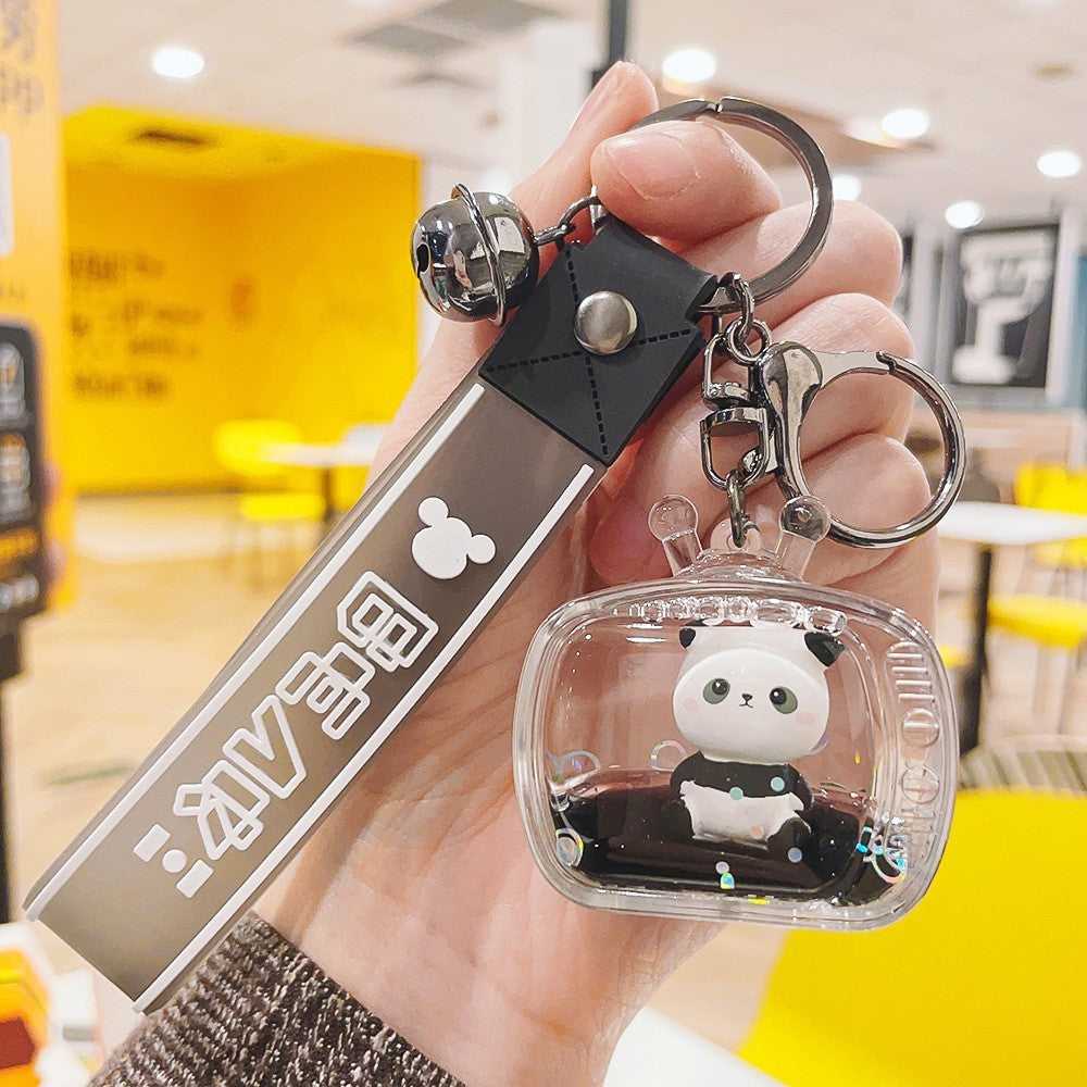 Acrylic Liquid Floating Panda Doll Keychain Pendant-1