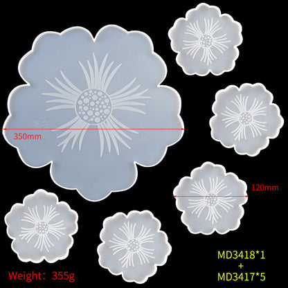 Flower Tea Tray Coaster Mold Set Flower Card DIY Handmade Crystal Glue Silicone Tray Petals