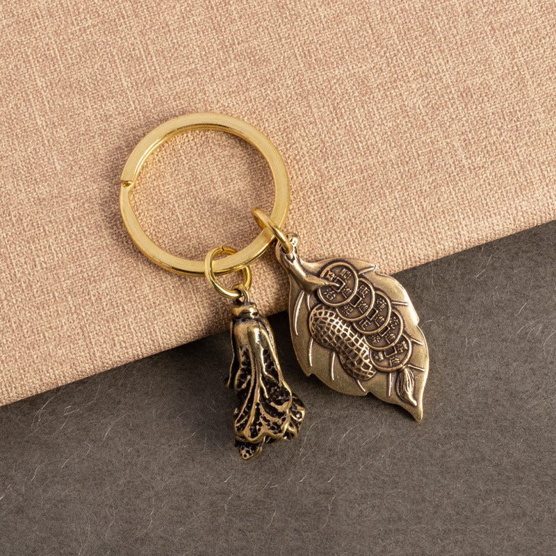 Brass One Leaf Makes Money Key Pendant Keychain