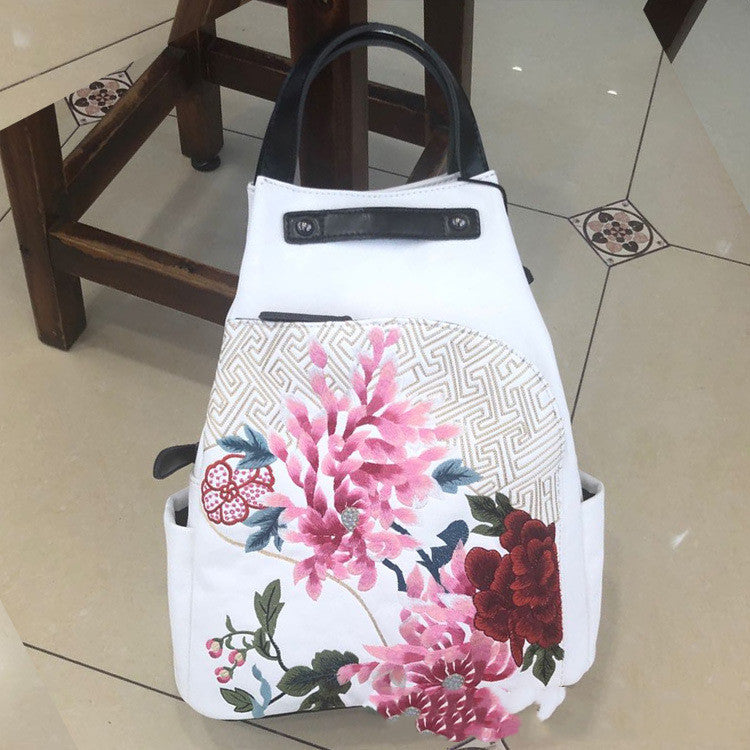 Lock Bucket Bag Flower Cluster Embroidery Patchwork Shoulder Bag-5