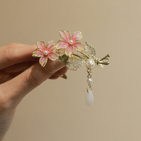 Super Fairy Cherry Blossom Pansy Perle Quaste Haarnadel Ancient Style Female Side Fringe Kopfschmuck Entenbill Clip