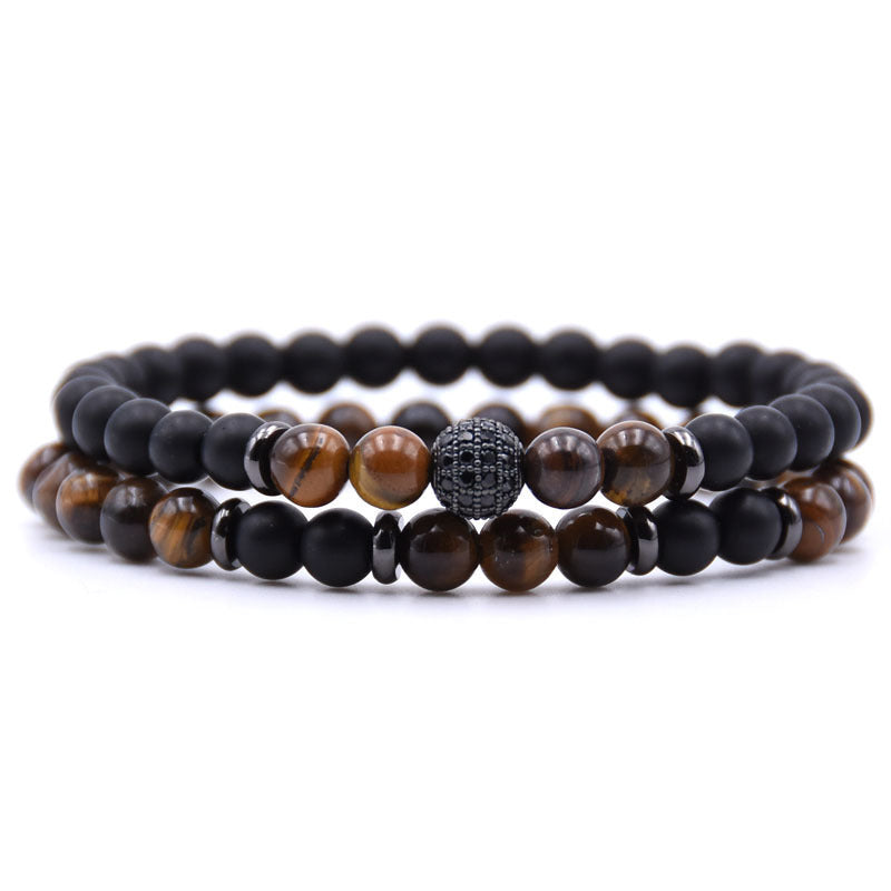 Volcanic Stone Frosted Agate Micro Zirconia Stretch Bracelet